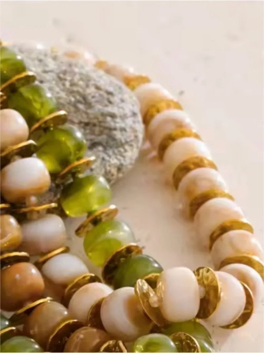Cream and Gold Marble Resin Bead Necklace